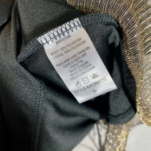 NWT Lovemarks metallic gold pleated mini spaghettini strap flowy dress size L - Picture 5 of 7